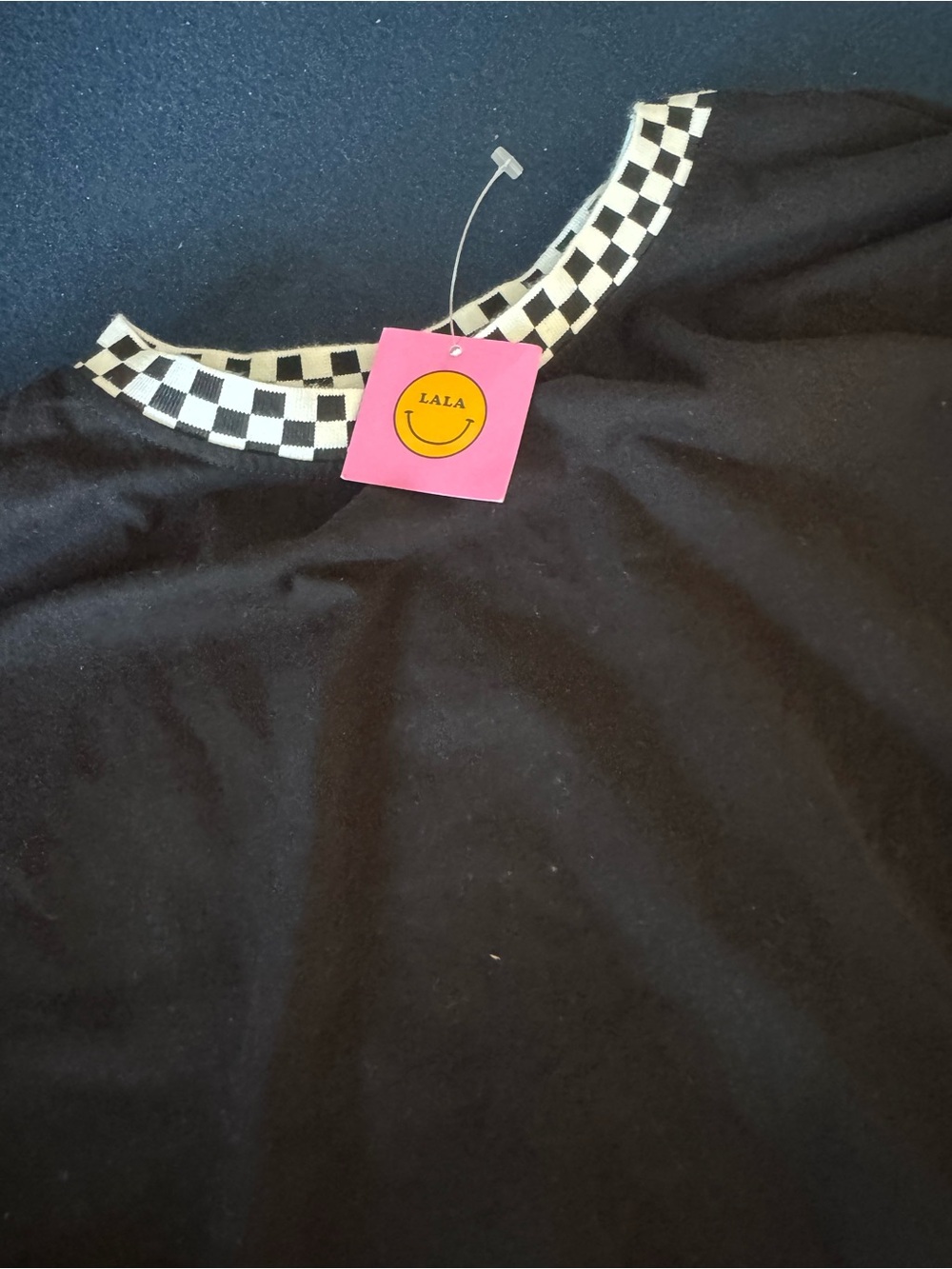 Dresses in LALA Black Tshirt dress with Checkerboard Trim-so cute comfy & cool! - Picture 4 of 11